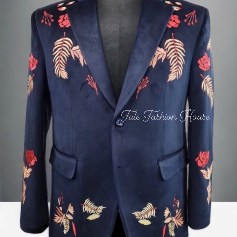 ASOS Midnight Blue Blazer with Red and Gold Embroidery